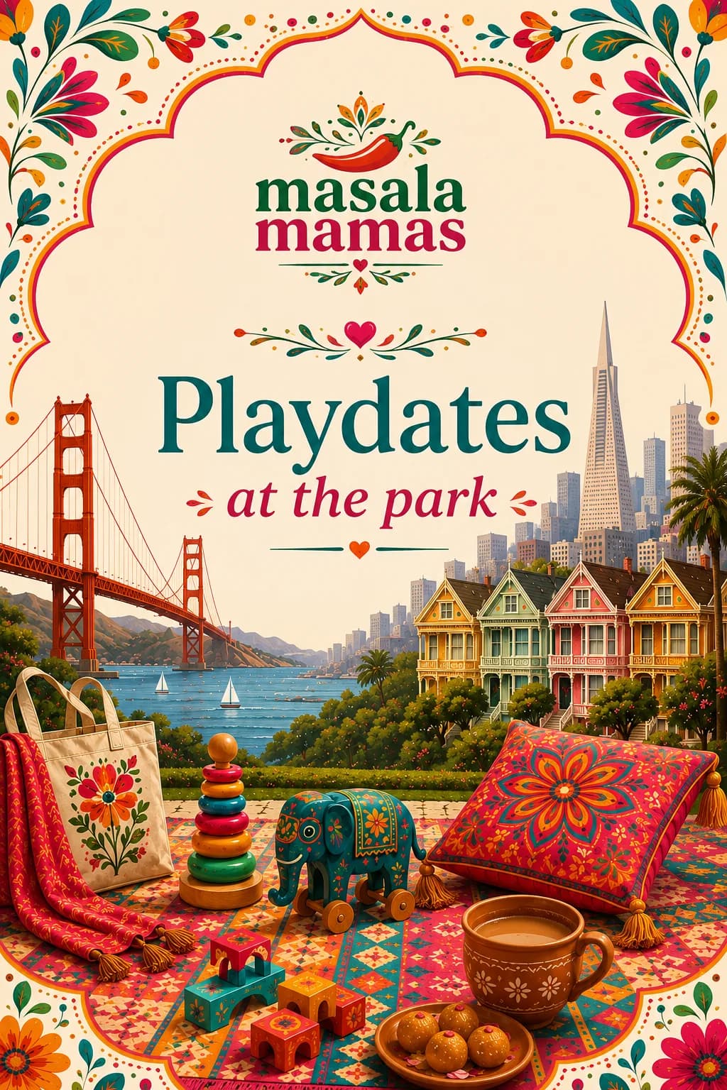 Masala Mamas playdates at the park with Golden Gate Bridge in the background